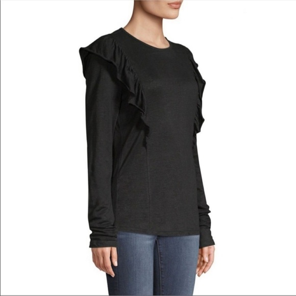 NWT FRAME Ruffled Linen Tee Noir - Picture 3 of 11
